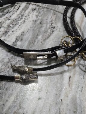 3 belts Black and brown Braided Leather Belts with Silver & bronze Accents